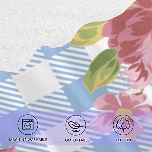 Roses Gingham Flowers Bath Towel Set Cotton Bath Towels For Bathroom Bathroom Towel Sets Decorative 1 Bath Towel 1 Washcloth Soft Absorbent Washcloths For Hotel Beach #TOP3