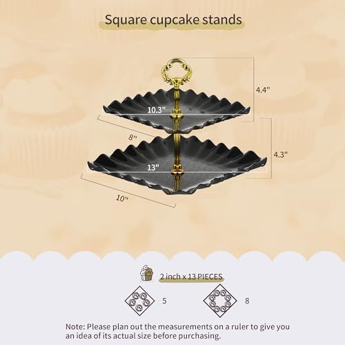 Pack of 10 NWK Cake Stand Set, with 3 x Two-Tier and 3 x Three-Tier Cupcake Stands, 4 x Appetizer Trays Perfect for Birthday Baby Bridal Shower Party (Black)
