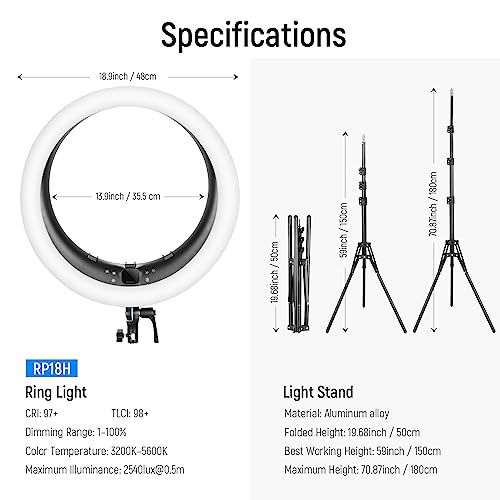 Neewer 19 Inch Ring Light With Stand And 3 Phone Holders, Upgraded 2.4G Control Smooth Dimming At 1%, Lcd And Touch Control, Cri 97+ 2540Lux, For Streaming Home Office Zoom Call Lighting - Rp18H #TOP7