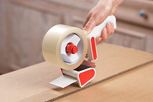 Werkzeyt Klebebandabroller - Für Klebebänder bis 50 mm Breite - Mit Rollenbremse & Zackenmesser - Inkl. 1 Rolle Paketklebeband - Ergonomisch geformter Griff / Handabroller / Paketbandabroller / B22301