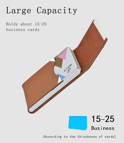 Business Card Holder with Ultra Slim Design,Business Card Case with Premium PU Leather, Suit Pocket Metal Card Holder for Women/Men,Professional Name Card Holder with Magnetic Shut (Brown)4