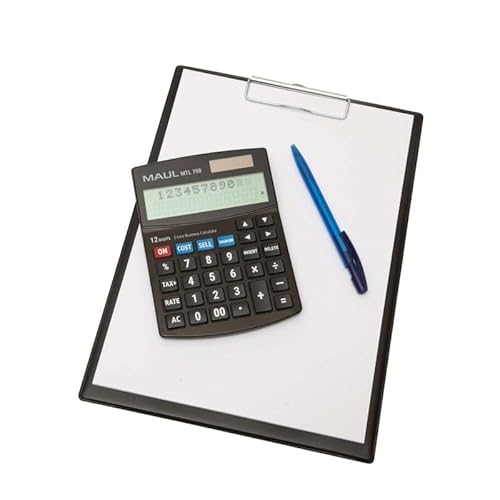 MAUL Taschenrechner MTL 700 | Kaufmännischer Tischrechner für Büro | Taschenrechner zweizeilig mit 12-Stellen Display | inkl. Steuerrechnung und Korrekturfunktion | Solar/Batterie | Schwarz