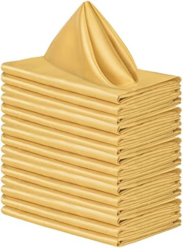 ANECO 16 Pack Square Satin Napkin Bright Silk Table Napkin Soft Smooth Fabric Table Napkin for Wedding Banquet Party Decoration, Gold, 17 x 17 Inch