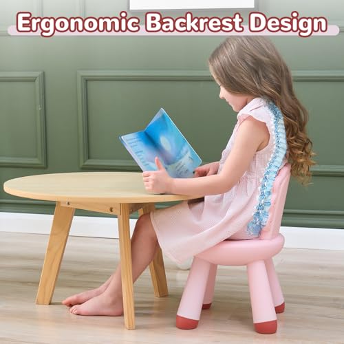 Image of KidBloom Toddler Chair, Reinforced Kids Chair, Dinosaur Plastic Child Chair for Toddlers 1-3 with Supportive Backrest, Pink