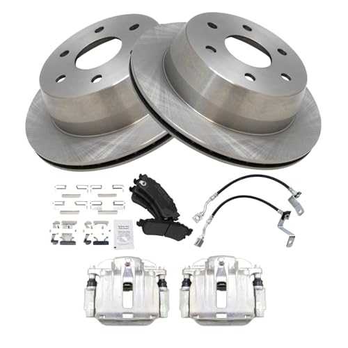 Image of TRQ Rear Brake Pad and Rotor Set Semi Metallic Calipers Compatible with 2001 Chevrolet Silverado 1500 Sierra 1500