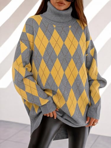 Image of Womens Turtleneck Oversized Sweater Batwing Chunky Pullover Sweater Casual Fall Loose Knit Jumper Top