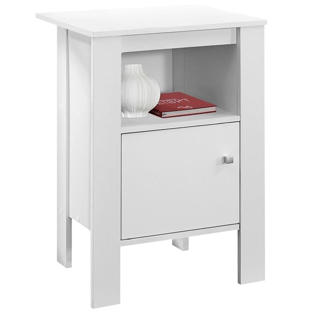Monarch Specialties ACCENT TABLE-WHITE NIGHT STAND WITH STORAGE, 17.25" L x 14" D x 24.25" H