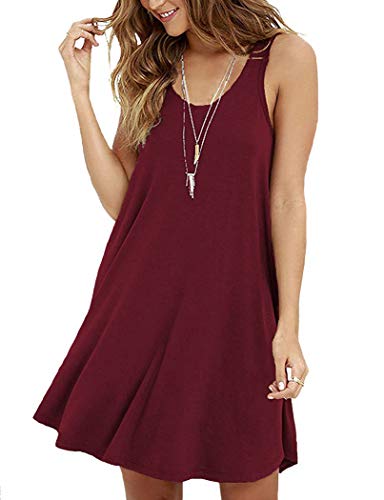 VIISHOW Womens Casual Sleeveless Swing Dress Tunic Tank Top Dresses,Wine Red,XL