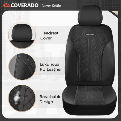 Image of Coverado Car Seat Covers 5 Seats, Seat Covers Full Set, Mesh Breathable Seat Protectors, 5-Piece Spill-Proof Black Automotive Seat Covers, Universal Fit for SUV, Sedan, Truck