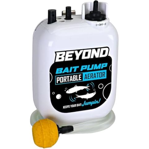 Beyond Bait Pump Portable Live Bait Aerator - Long Lasting Battery Powered Bubbler -Water Resistant Design- XL Air Stone Keep Your Bait Alive Longer Cover