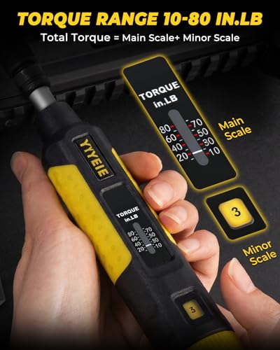 Image of 24Pcs Torque Screwdriver, 10-80 In-lb, with S2 Steel Bits, Sockets & Case | Inch Pound Torque Wrench Screwdriver Set for Maintenance -1 /4 inch Drive Fat Wrench Screwdriver for Bike Repairing, Mounting