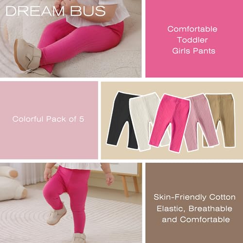 DREAM BUS Pacote com 5 calças para bebês meninas com nervuras com babados e sino leggings para bebês