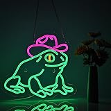 Haimococl Cowboy Hat Neon Sign Frog LED Light Wall Decor Dimmable USB Powered Neon Art Signs Green+Pink