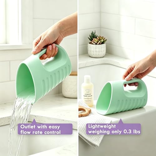 Image of Babylush Baby Bath Rinse Cup & Rinser - 1000ml Soft EVA, 0.3lb Lightweight, BPA-Free Bath Water Pourer, Baby Bath Pitcher, Shower Cup for Kids (Green)