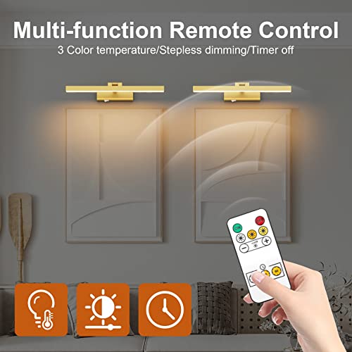 Ralbay Battery Operated Picture Light, Remote Control Wireless Art Light With Dimmable, 16" Gold Stickable Wall Light For Picture Display Frame Dartboard #TOP4