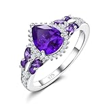 RANDES Pear Shaped Amethyst Ring Purple Butterfly Rings for Women 925 Sterling Silver Teardrop February Birthstone Ring Anniversary Ring Size 6
