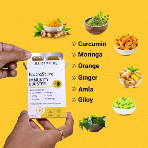 Image of NutraStore Immunity Booster Men & Women | 6 Veg Capsules (Pack of 2) | Vegetarian Immunity Support Capsules | Curcumin, Giloy, Amla, Moringa, Ginger, Orange & Piperine | Natural Defense Support