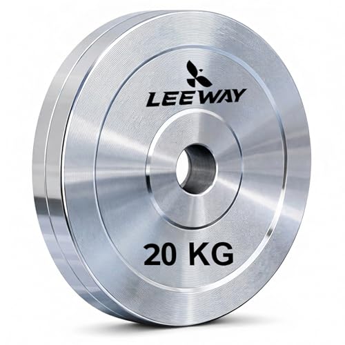 Image of Leeway Calibrated Steel Weight Plates (20kg x 2) | 51mm Olympic Barbell Plates for Home Gym & Powerlifting | Solid Steel Construction | Gym Weights for Strength Training & Workouts (Chrome, (20X2))