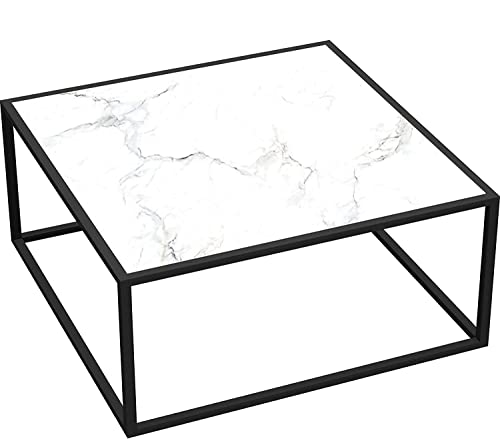 Saygoer Marble Coffee Table Small Square Coffee Tables Simple Modern Center Table For Living Room Home Office 27.6 * 27.6 * 15.7 Inch, Easy Assembly, White Faux Marble #TOP6