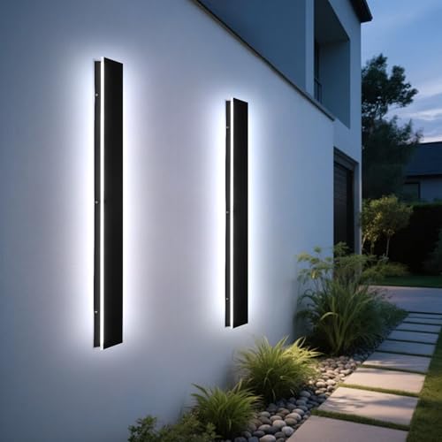 Image of Exterior Lights for House - Dimmable Modern Outdoor Sconce Light Wall Mount, Linear Black Led Long Wall Porch Lighting Fixture for Garage Garden Front Door Patios