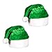 (2 Pack) Green Plush Holiday Christmas Santa Hats with Pom Pom