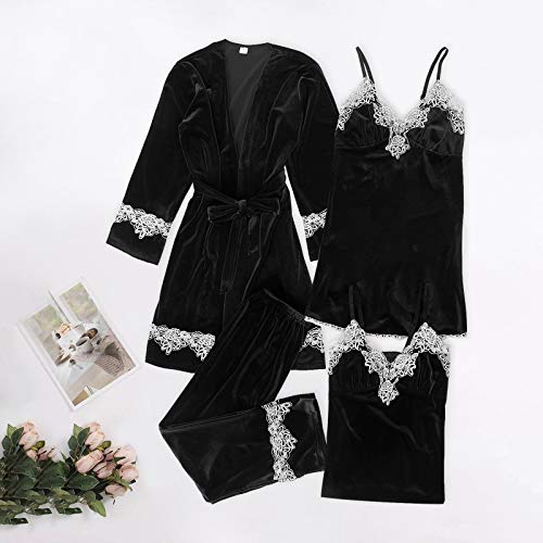 Camisola AxiBa de veludo dourado, camisola de renda, roupa íntima, roupa de dormir, calça preta