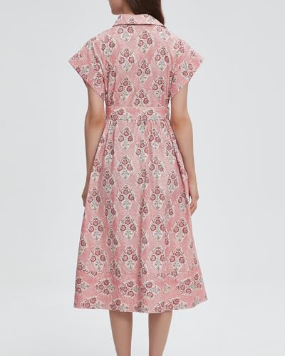 Women Summer Dresses 2025 Casual Wing Short Sleeve Button Down Midi Dress Floral Long Dress with Pocket2