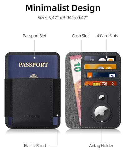 Image of Passport Holder with AirTag Slot, RFID Leather Minimalist for Travel, Fit 4 Cards & 2 Passport