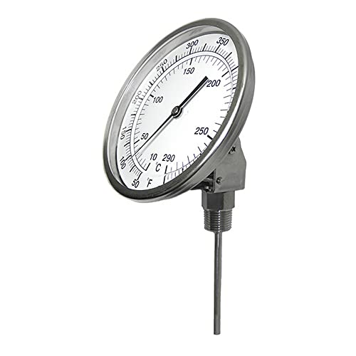 PIC Gauges B5B12-RR SS Case Bimetal Thermometer, 316 SS Stem, Back Angle Connection, 5