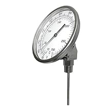 PIC Gauges B2B6-1/2-BB SS Case Bimetal Thermometer, 316 SS Stem, Back Angle Connection, 2" Dial, 6" Stem Length,40/160 F & -40/71 C Temperature Range