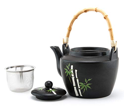 Japanese Traditional Ceramic Dobin Teapot With Rattan Handle 60 Fl Oz Tea Kettle With Stainless Steel Infuser Strainer For Loose Leaf Tea (Asian Bamboo) #TOP1