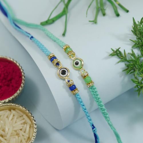 Image of I Jewels Enamel Evil Eye Rakhi With Roli Chawal & Rakshabandhan Card for Bro /Brother /Bhai