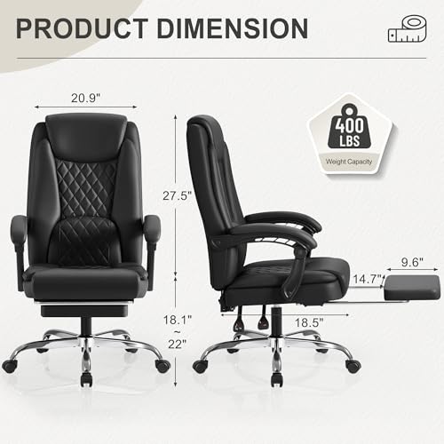 Image of Homall Executive Home Office Chair with Lumbar Support,400lbs Adjustable Ergonomic High Back Office Chair Reclining Managerial Chair for Home Office (Black)