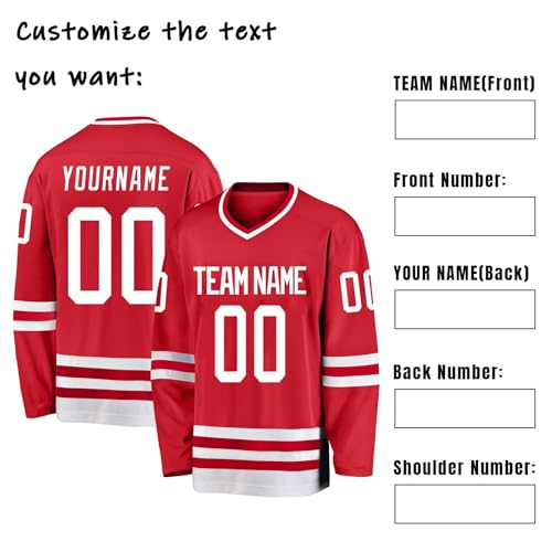 Camiseta de Hockey Personalizada, Manga Larga,Camisa de Hockey de Manga Larga, para Adultos con Nombre y Número Camiseta de Hockey Personalizada para Hombres, Mujeres y Jóvenes