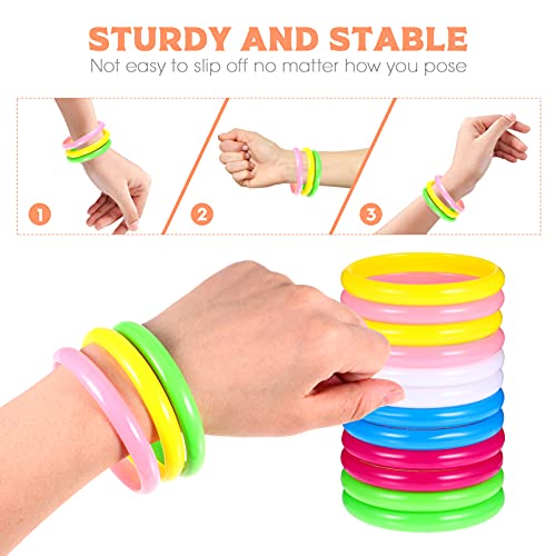 Kisangel 12Pcs Plastic Bangle Bracelets Friendship Bracelets Party Favors For Child Women Girl Gift (Random Color) #TOP4