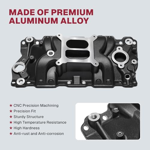 Image of 2701 7101 Intake Manifold Aluminum Dual Plane High Rise Compatible with Chevy Small Block Gen I 350 305 307 327 400 283 265 302 V8 for C /K Suburban Blazer Camaro Corvette Impala Chevy II Nova, Black