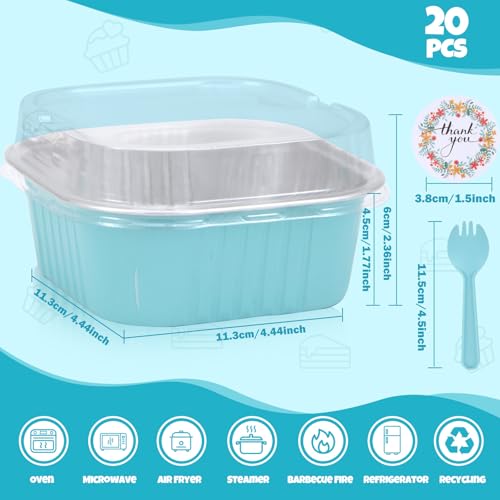 ylnurac 20 Pack 10oz Mini Cake Pans With Lids, Aluminum Foil Square Brownie Baking Cups,Disposable 4”x4” Large Cupcake Pan,Jumbo Muffin Tin Ramekins Holders-Blue by ylnurac - Used condition - Image 2