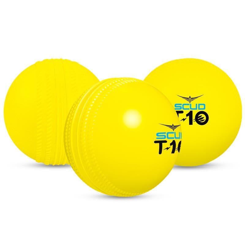 Image of SCUD T10 PVC Wind Ball for Practice | Indoor & Outdoor Soft Training Cricket Ball for Coaching & Daily Practice | Lightweight 80-85 g Durable PVC Construction (Pack of 3pc Balls, Neon Yellow)