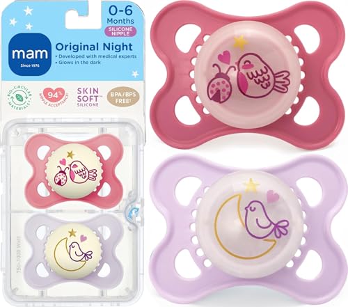 Image of MAM Original Baby Pacifiers 0-6 Months, Glows in The Dark, 2 Pack