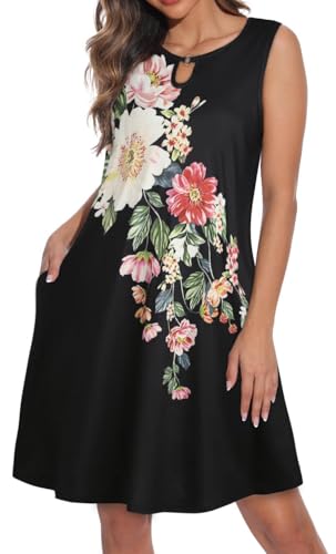 Image of Summer Dresses for Women 2026 Casual Sleeveless Sundress Floral Loose Fit Beach Cover Up with Pocket