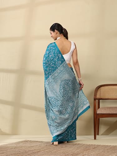 Image of Garden Vareli Floral Print Crepe Saree With Unstitched Blouse Piece