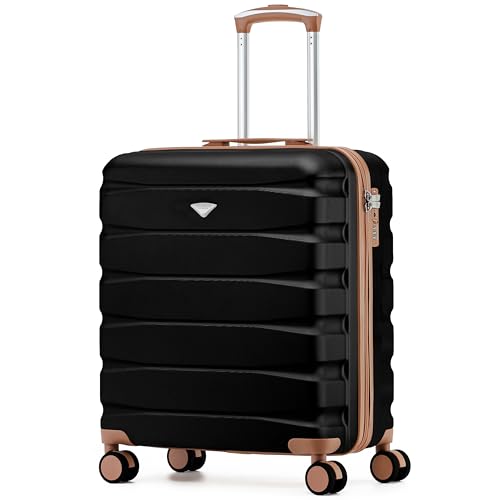 Flight Knight Lightweight Travel Suitcase 56x45x25cm | Hard Shell Carry On Luggage with Aluminum Telescopic Handle, 8 Wheel & TSA Lock | Approved for British Airways, Jet2 & EasyJet Overhead Bag