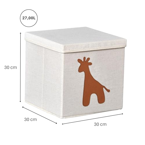 LOVE IT STORE IT Premium Aufbewahrungsbox mit Deckel - Quadratisch, Stabil, Beige mit Giraffe - 33x33x33 cm - Ideal für Regale und Spielzeug-Aufbewahrung