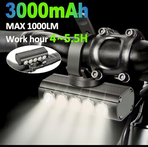 Image of 1000 Lumen Rechargeable Bicycle Headlight, 3000mAh USB Type-C Cycling Front Light, Aluminum Alloy Bicycle Flashlight with 4 Modes, Waterproof LED Bicycle Light for MTB & Road Bicycle