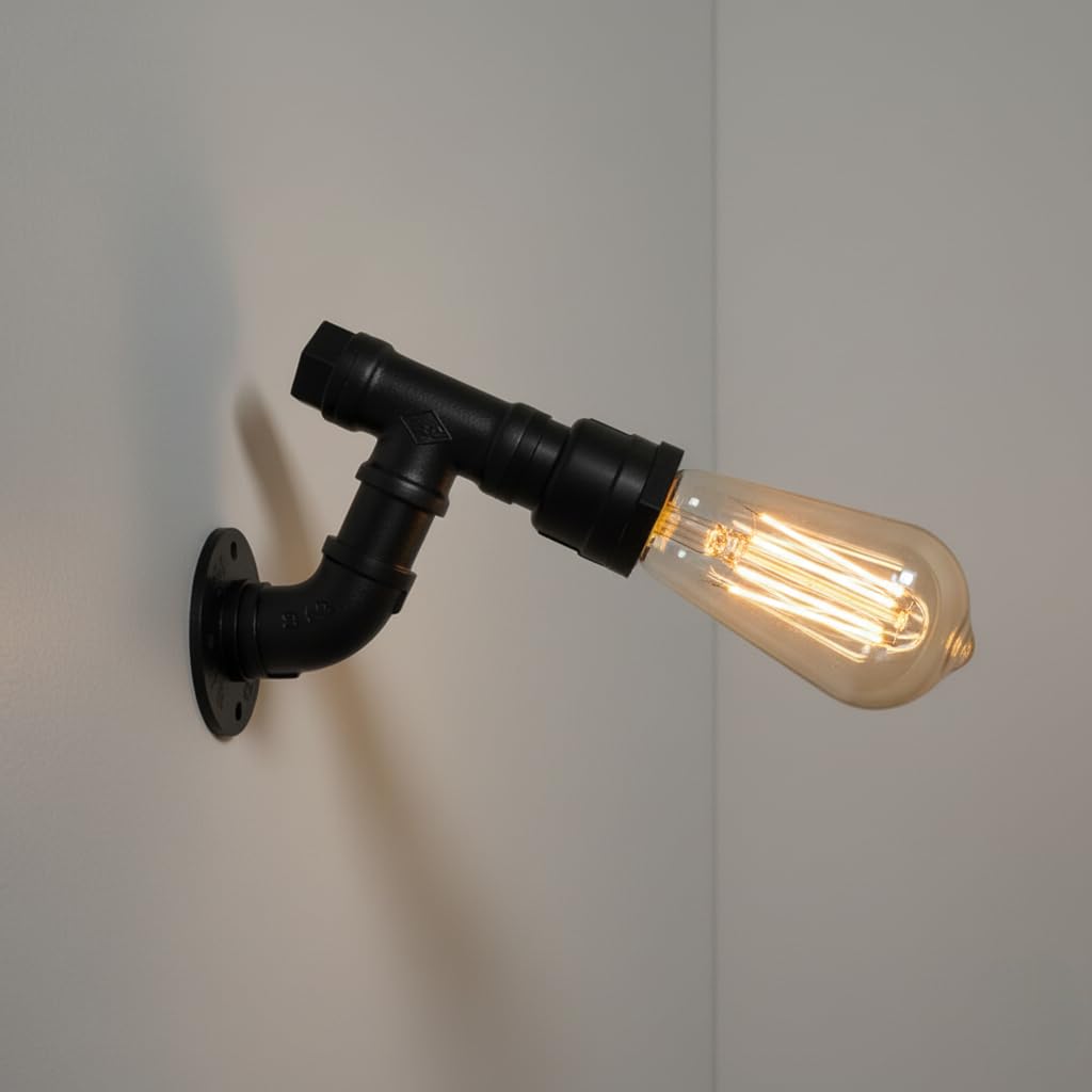 LEDSone Vintage Steampunk Wall Light Black E27 Industrial Wall Sconce 12.5cm Retro Metal Lamp for Bedroom, Living Room, Hallway, Bar, Restaurant Décor