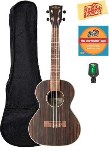 Kala KA-EBY-TE Striped Ebony Tenor Acoustic-Electric Ukulele Bundle with Gig Bag, Tuner, Austin Bazaar Instructional DVD, and Polishing Cloth