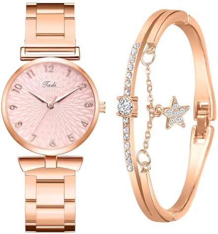 Luxury Womens Watch with Bracelet Gifts Set Rose Gold for Lady Female Elegant Wrist Watches Ladies Stylish Bracelet Watches