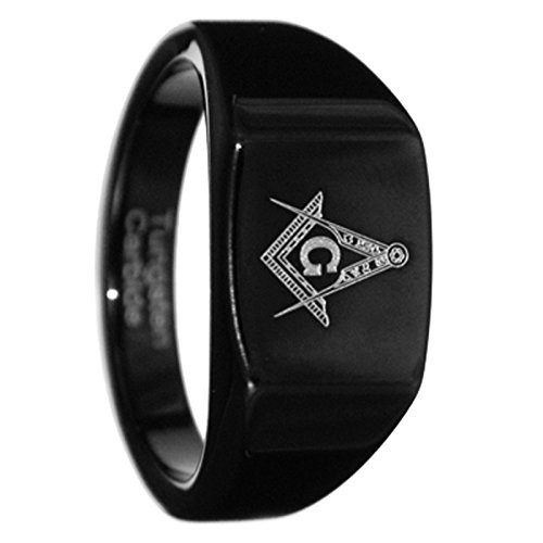 12mm Black Freemason Masonic Tungsten Carbide Wedding Mens Ring Band 7-15