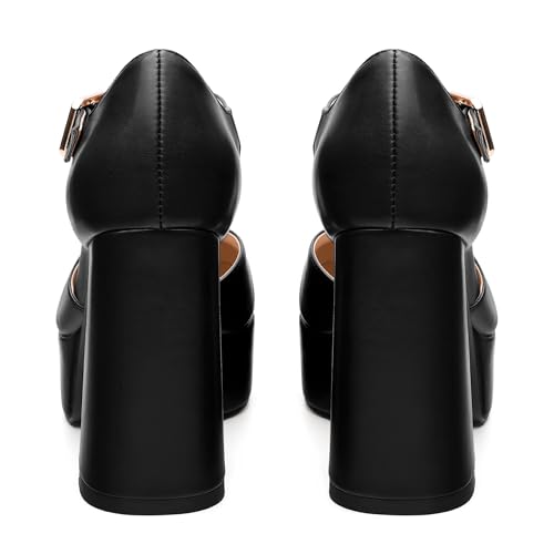 FEMSTEP Women's T-Strap Mary Jane Heels Platform High Block Chunky Square Toe Pumps Party Shopping Dating Daily Wear Dress Shoes4