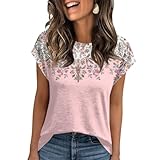 Tshirt Damen Oversize Kurzarm Blusen Rundhalsausschnitt Sportshirt Sommer Lässige Locker Casual Basic Tee Tops Elegante Oberteile Italienische Mode, Boho Style Rosa M